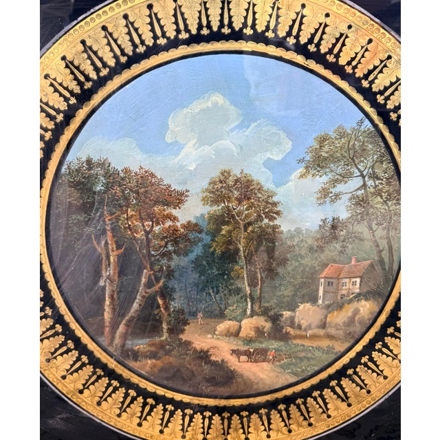 Early 19th Century 19th Century Reverse Painted Glass Pastoral Landscape in Giltwood Frame For Sale - Image 5 of 7