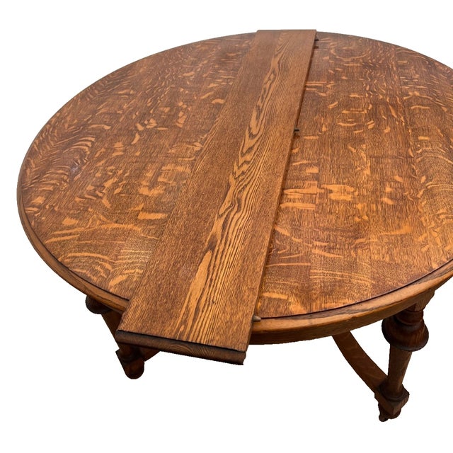 Early 20th Century Old English Revival Round Expansion Dining Table, Baluster Legs Quarter Sawn Oak For Sale - Image 10 of 15