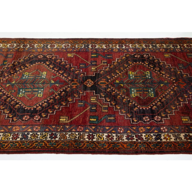Textile Hanmade Shiraz Persian Rust Wool Runner With a Tribal Motif For Sale - Image 7 of 8