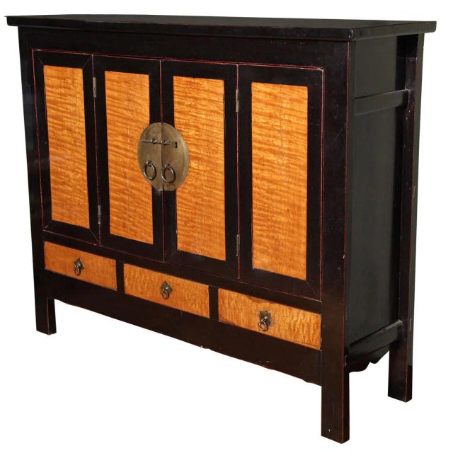 Late Qing Dynasty Black Lacquer and Burl Wood Cabinet With Accordion Doors For Sale - Image 11 of 11