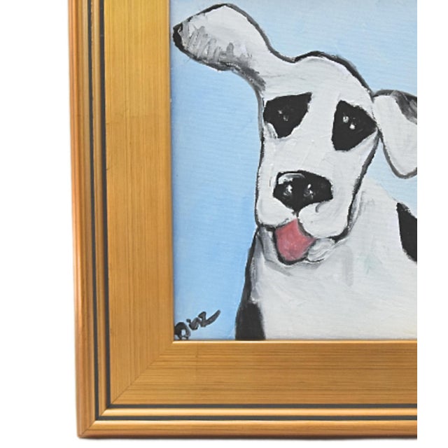 Charming folk-art doggie dog puppy portrait study, oil on artist canvas panel. Signed by the artist "Diaz" in the lower...