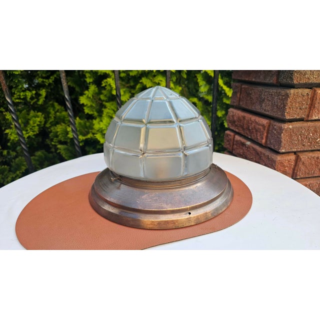Art Deco Brass Ceiling Lamp, dimensions: height 20.5 cm, diameter 30 cm. Up to 250V (Europe/UK Standard).The wiring of...