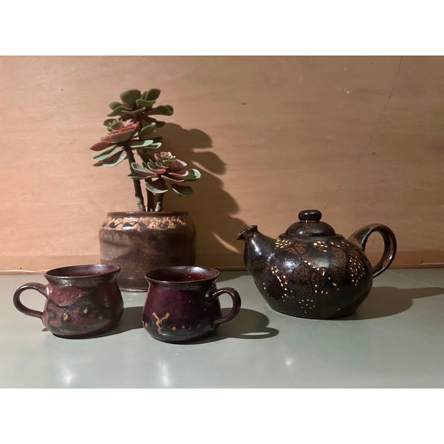 Handmade Ceramic Teapot and Cups from Helma Klett Workshop, Germany, 1980s, Set of 3 For Sale - Image 14 of 15