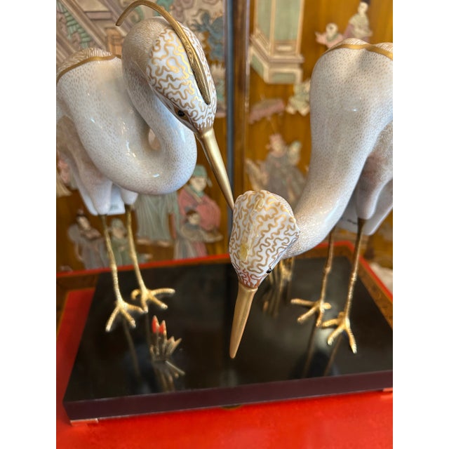 Giulia Mangani for Ogetti Porcelain & Gilded Brass Herons on Black Platform For Sale - Image 9 of 12