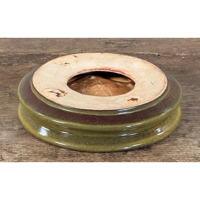 Vintage 1950's Studio Pottery Olive Green Ceramic Ashtray For Sale In Providence - Image 6 of 6