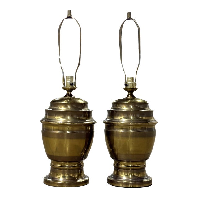 Pair of Brass Plated Ginger Jar Lamps For Sale