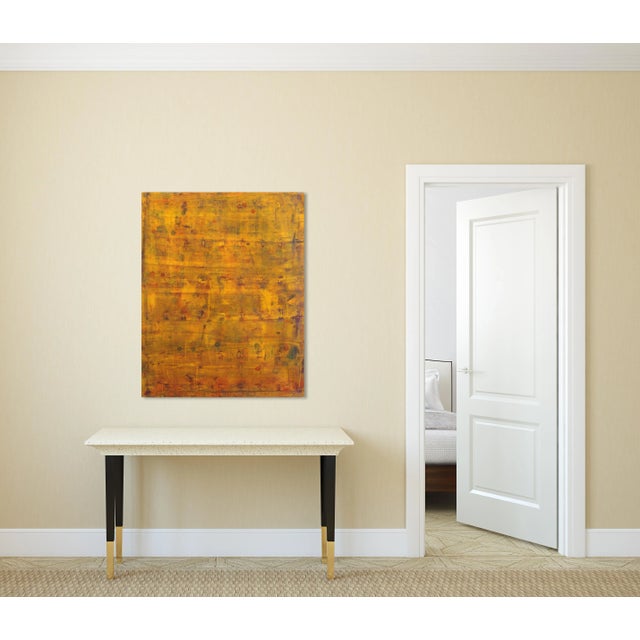 Textile Original Layered Oil Painting on Canvas by Bernhard Zimmer "Awh 191" Minimalist Yellow Artwork For Sale - Image 7 of 9