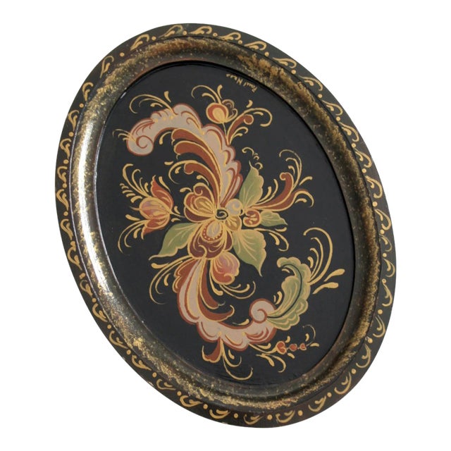 Vintage Hand Painted Rosmaling Wood Tray For Sale