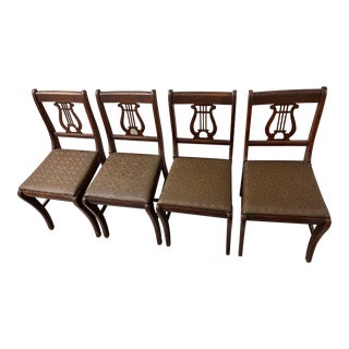 1950s Paoli Chair Company Set of 4 Duncan Phyfe Style Harp/Lyre Back Antique Chairs in Excellent Condition! For Sale