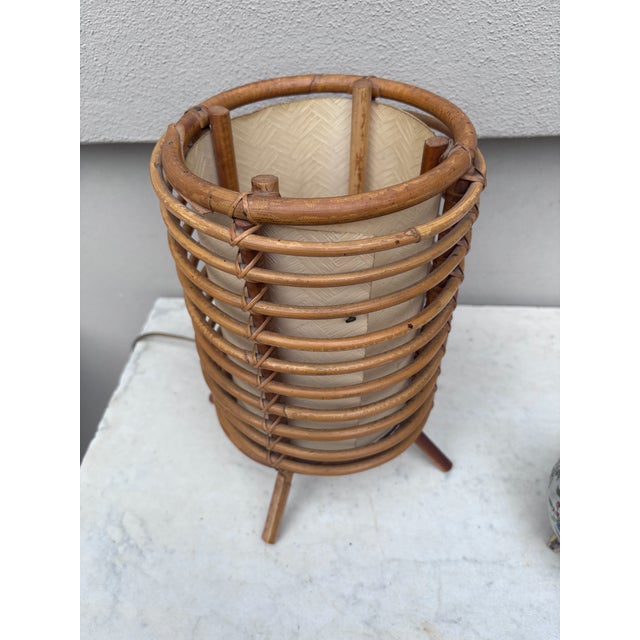 French Rattan Lamp Louis Sognot, Circa 1950. Mid-Century. H / 11 inches.