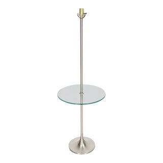 Brushed Finish Metal Glass Built in Table Floor Lamp For Sale