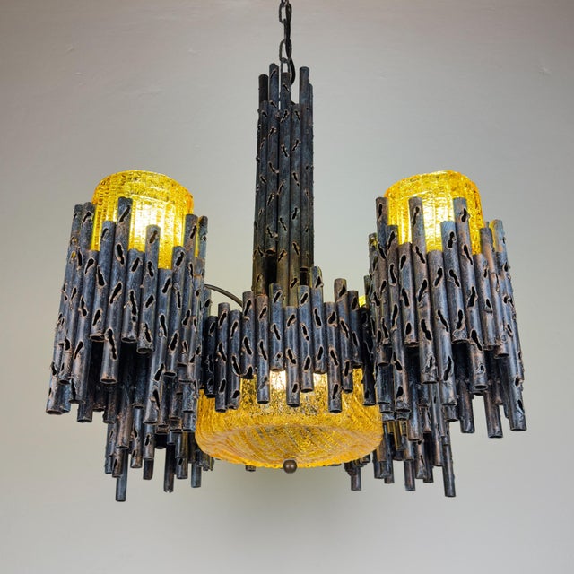 Metal Brutalist Chandelier by Marcello Fantoni for Fantoni Studio, Florence, Italy, 1960s For Sale - Image 7 of 18