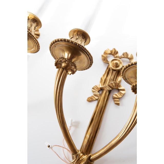 Large French Louis XVI Style Gilt Bronze Wall Sconces, 1890s, Set of 2 For Sale - Image 4 of 11
