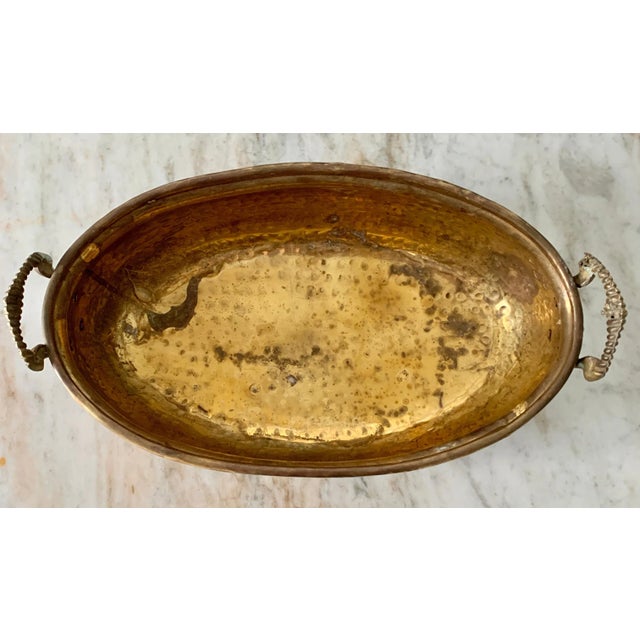 Hammered Brass jardinière with Lion Handle with Paw Feet For Sale - Image 9 of 10