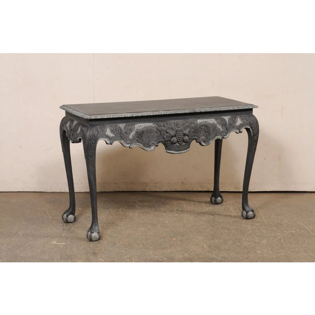 English English Carved Wood Dark Gray Console For Sale - Image 3 of 11