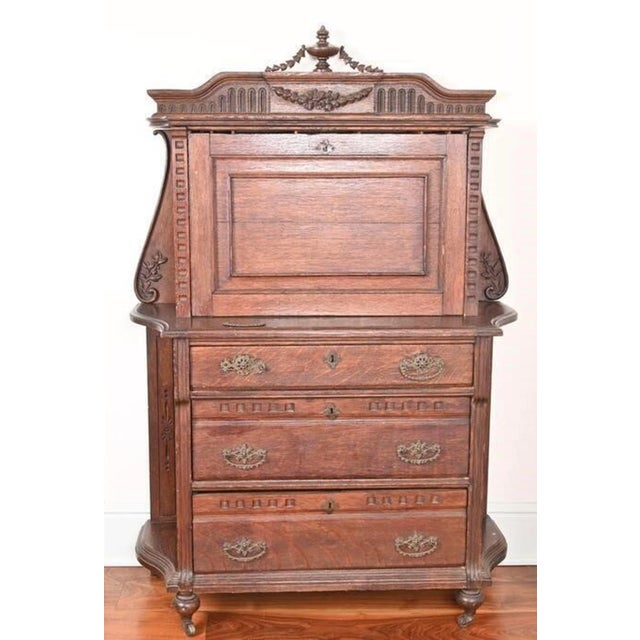 Late 19th Century Victorian Renaissance Revival Carved Drop-Front Secretary Desk For Sale - Image 4 of 18