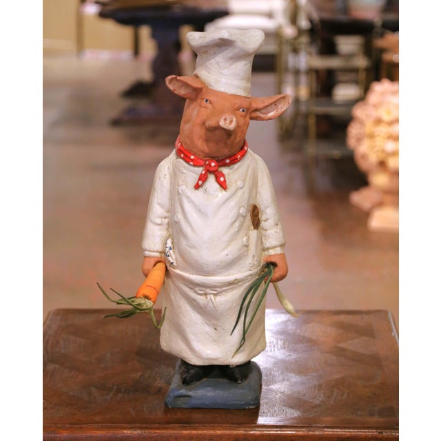 French Mid-Century French Hand-Painted Composition Chef Figure For Sale - Image 3 of 9