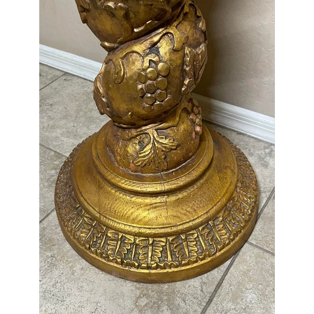 Gold 18th Century Italian Baroque Hand Carved Gilt Wood Grape Vines Solomonic Column Pedestal For Sale - Image 8 of 12