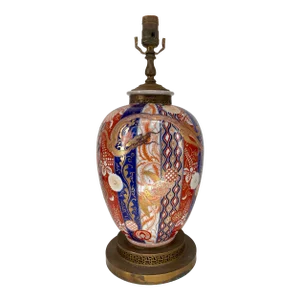 Large Antique Japanese Fukagawa Porcelain Lamp With Dragons .