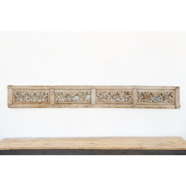 Traditional Sun-Bleached Floral Motif Carved Panel For Sale - Image 3 of 7