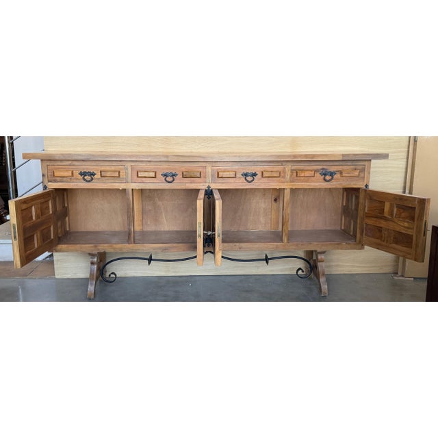 Late 19th Century Spanish Baroque Carved Walnut Tuscan Three Drawers Credenza or Buffet For Sale - Image 18 of 18