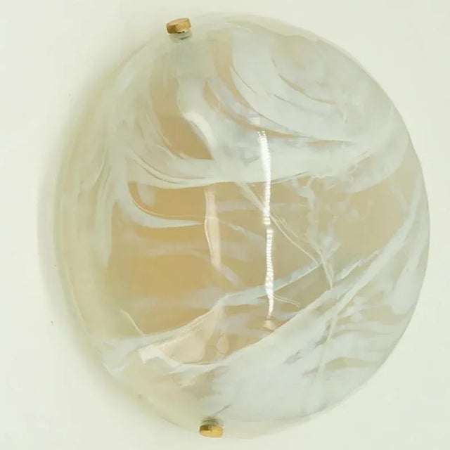 Round White and Smoked Marbled Glass Flush Mount from Hillebrand, Germany, 1960s For Sale - Image 3 of 17
