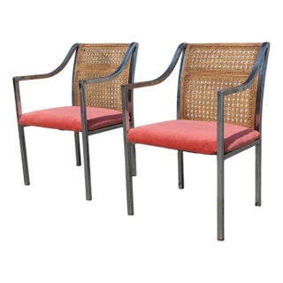 Mid-Century Modern Chrome & Cane Armchairs With Rose Velvet Seats , 1970s- Set of 2 For Sale