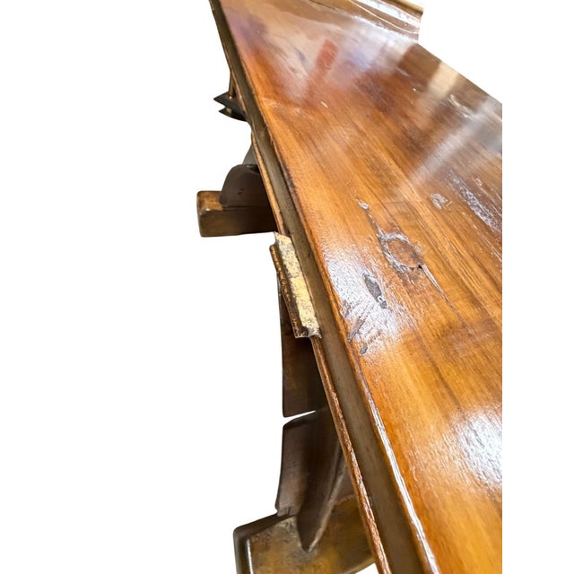 Early 20th Century Primitive Gothic Revival Flanged Top Wood Bench For Sale - Image 9 of 13
