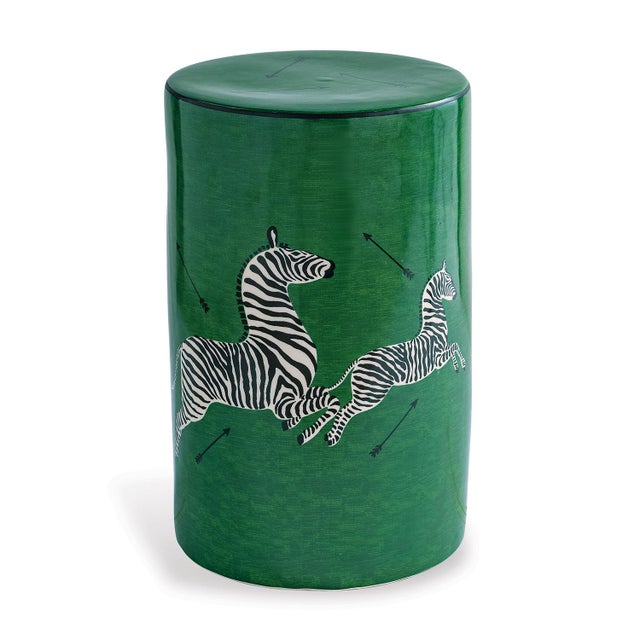 The Scalamandre zebra pattern in the color of green is your fun accent table or garden stool, perfect by the chair as a...