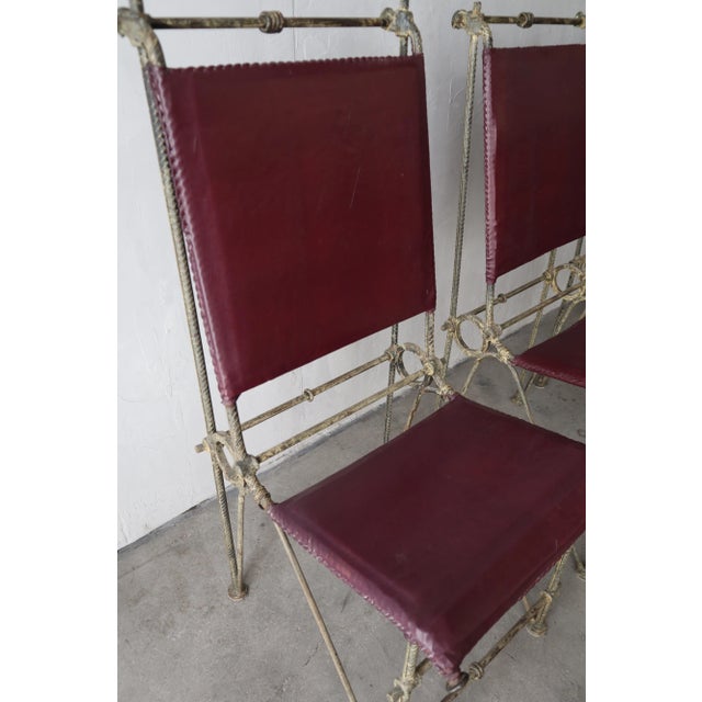 1980s Ilana Goor Handwrought Metal and Leather Dining Chairs For Sale - Image 5 of 11