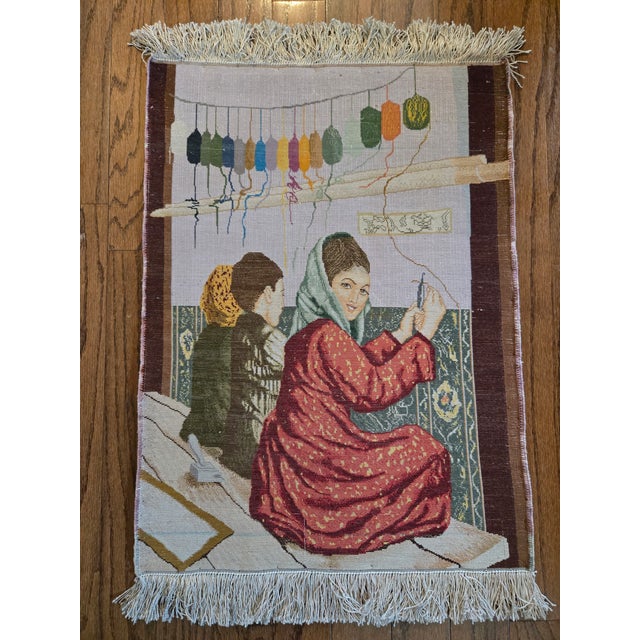 Textile Vintage Persian Pictorial Tabriz Rug, Hand-Knotted Wool For Sale - Image 7 of 18