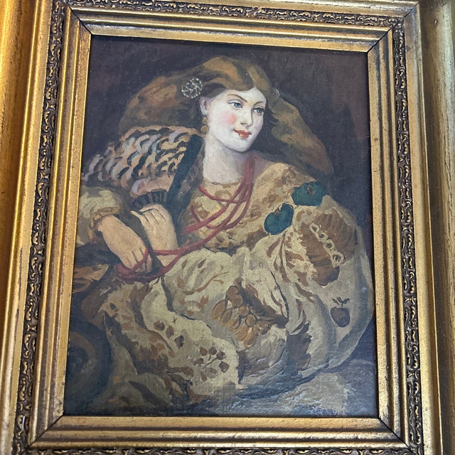 1930’s original female portrait orientalist style painting in chunky gold period frame. Signed. Measures about 13.5x15.5...