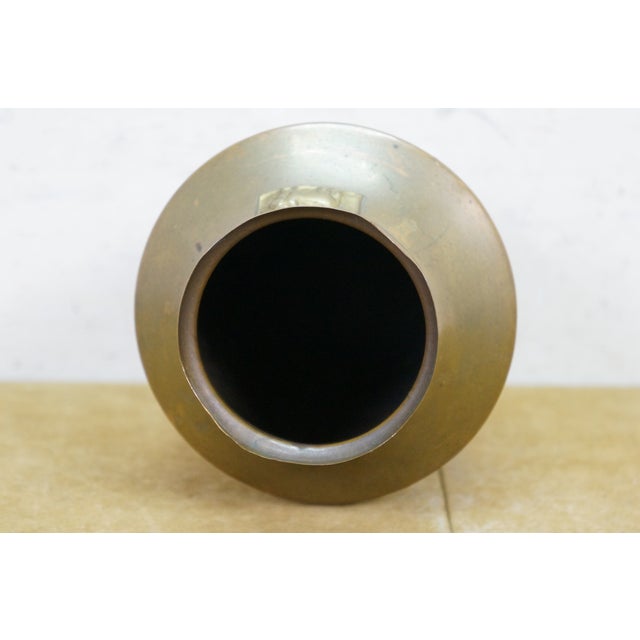 Metal Embossed Brass Foliate Wreath Cow Bull Plaque Bud Vase Mantel Urn 7" For Sale - Image 7 of 9