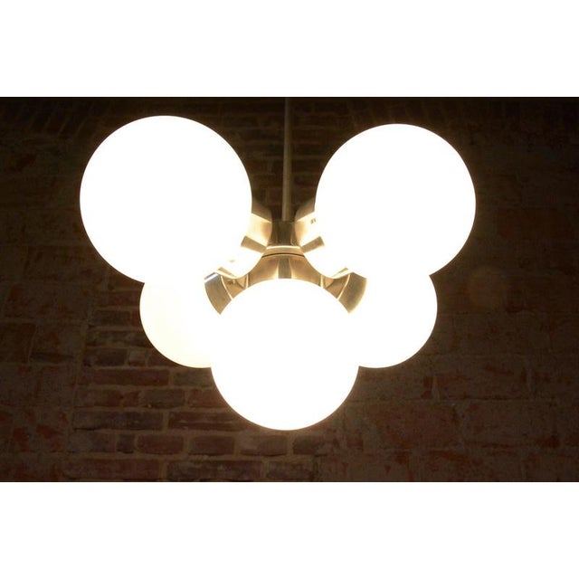 Mid-Century Modern Chandelier in Chromed Steel and Opaline Glass, Czech, 1960s For Sale - Image 6 of 10