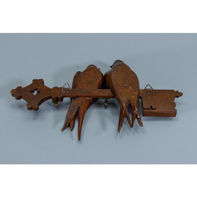 Antique Black Forest Carved Wood Wall Key Holder with Swallow Birds, ca. 1910s For Sale - Image 16 of 18