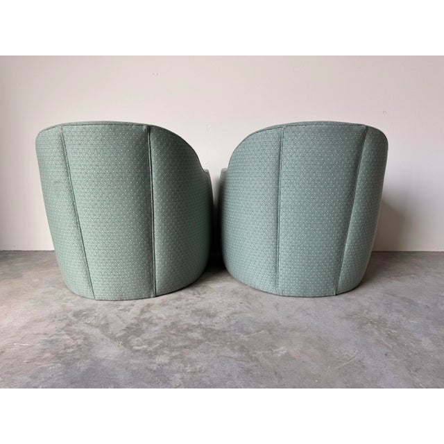 1980’s Vintage Selig Imperial-Style Barrel Back Upholstered Club Chairs – A Pair For Sale - Image 4 of 12