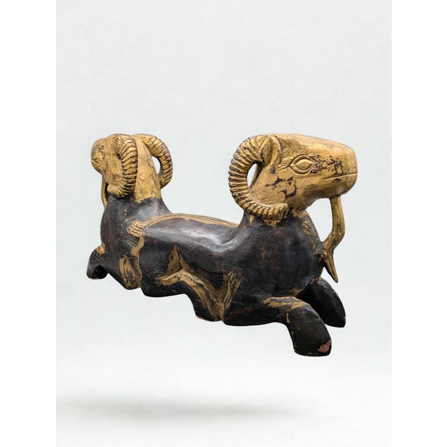 Tribal 1950s Artisan Crafted Egyptian Revival Two-Headed Ram Sculpture For Sale - Image 3 of 15