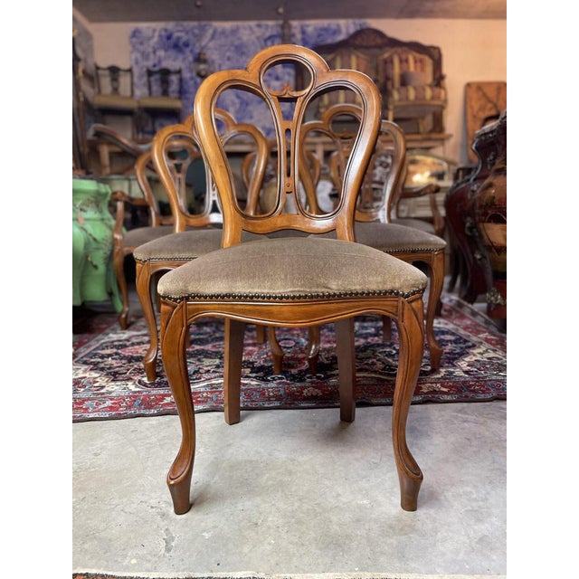 Wood Vintage Italian Walnut Veneer Dining Chairs, Set of 6 For Sale - Image 7 of 7