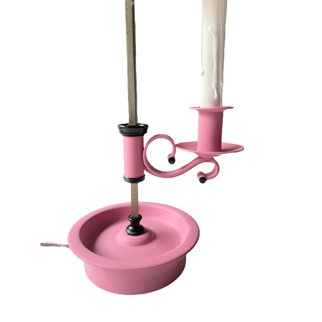 French Single Candle Bouillotte Table Lamp in Farrow & Ball Rangwali For Sale - Image 3 of 5