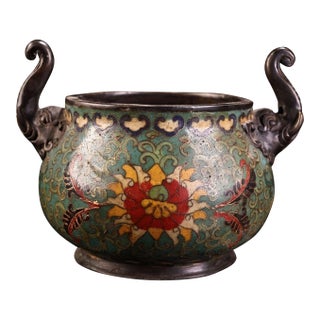 Vintage Chinese Cloisonné Incense Burner With Twin Handles For Sale
