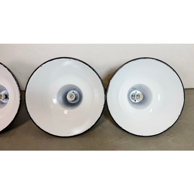 Metal Industrial Black Enamel Pendant Lamps with Cast Iron Top, 1950s, Set of 4 For Sale - Image 7 of 18