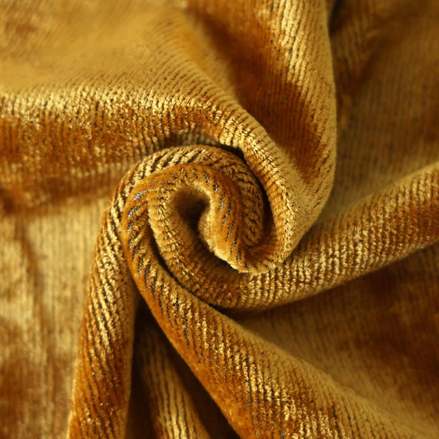 Textile Golden Silk Velvet Throw Pillow 20x20 | Handmade Solid Color Luxury Accent Pillow For Sale - Image 7 of 7