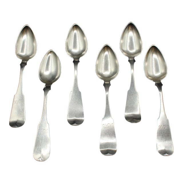 Set of Six Mid-19th Century Coin Silver Tablespoons by G. O. Conrad For Sale