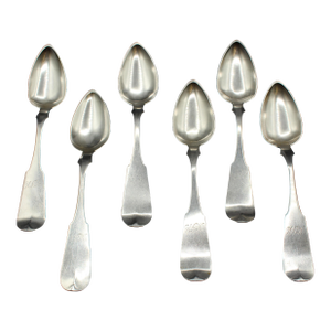 Set of Six Mid-19th Century Coin Silver Tablespoons by G. O. Conrad