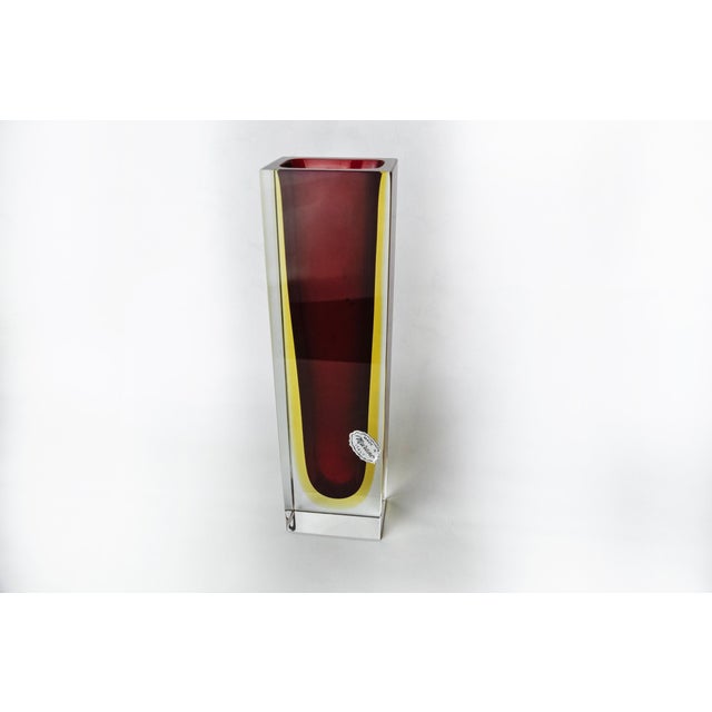 Brown Brown and Yellow Cubic Sommerso Vase attributed to Seguso, Murano, Italy, 1970s For Sale - Image 8 of 8