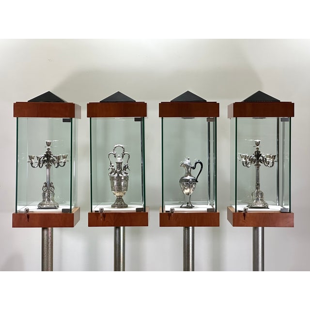Cherrywood and Aluminum Display Cases, 1980s, Set of 4 For Sale - Image 4 of 18