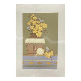 Late 20th Century Apache Motif" Limited Edition Serigraph Print by C. Sanderson - Southwestern Still Life With Yellow Flowers and Pottery Vase For Sale