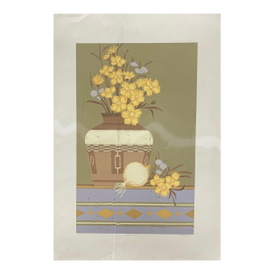 Late 20th Century Apache Motif" Limited Edition Serigraph Print by C. Sanderson - Southwestern Still Life With Yellow Flowers and Pottery Vase