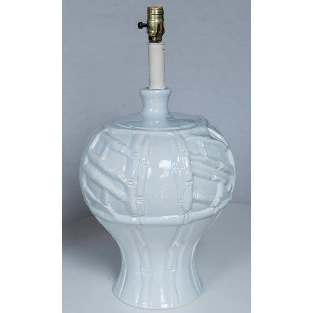 White Ceramic Faux Bamboo Lamps, 1970s - A Pair For Sale - Image 4 of 11