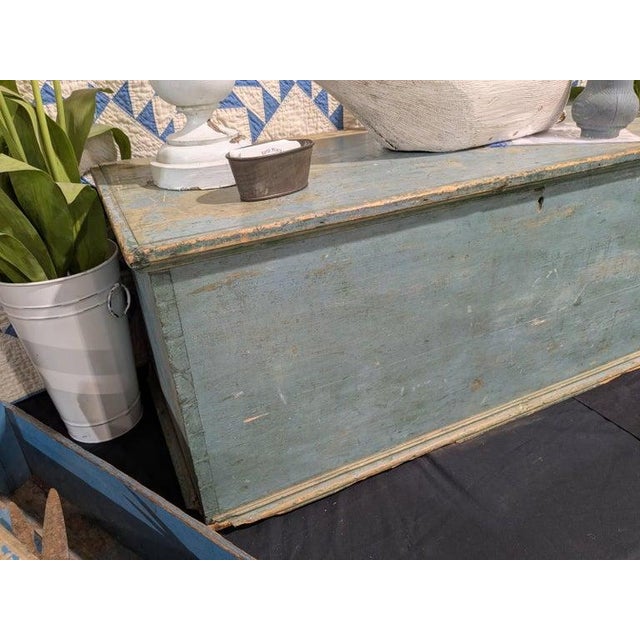 Rustic 19thc Original Blue Painted Blanket Chest For Sale - Image 3 of 6